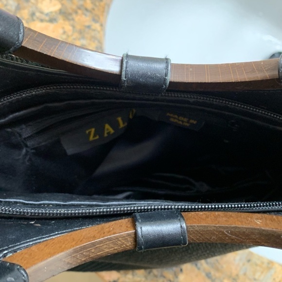 Zalo Vintage Spain Amazing Black Woven Bag with Brown Wooden Circle Handle EUC - Picture 8 of 9